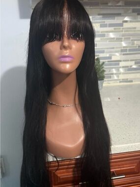 Black Long Straight Women's Wig with Full Bangs